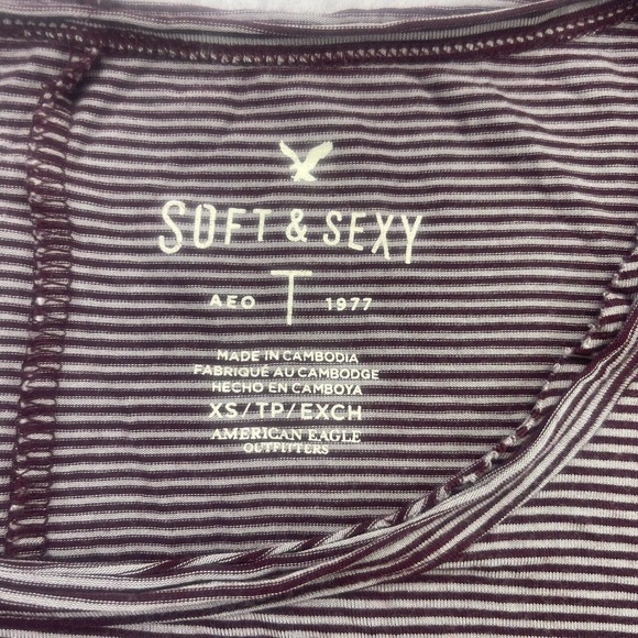 American Eagle Shirt Womens XS Soft & Sexy Purple Gray Striped Short Sleeve - Picture 9 of 12